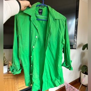 GAP green cotton button up. Very light, fits loose